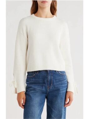 Abound Sweater Womens Ivory Cozy Bow Sleeve Cotton Blend Cozy Wear Size Medium